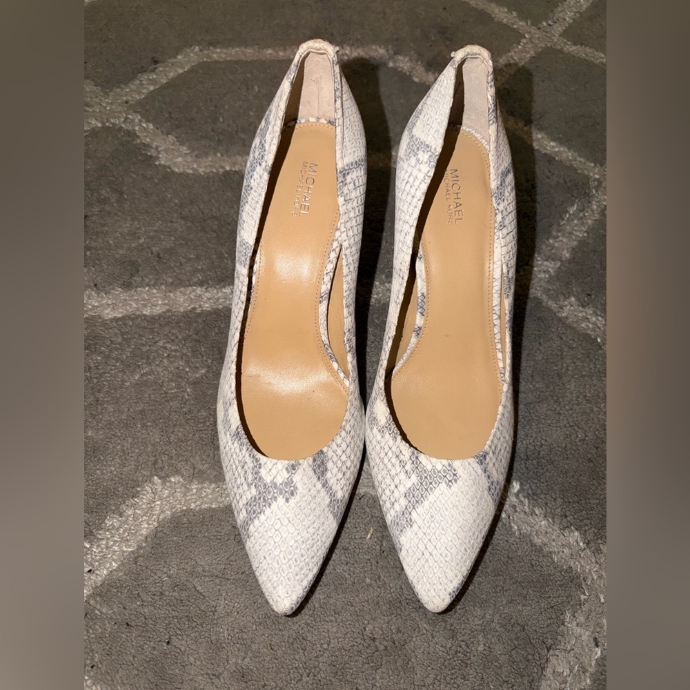 Michael Kors White and Gray Snakeskin Heels